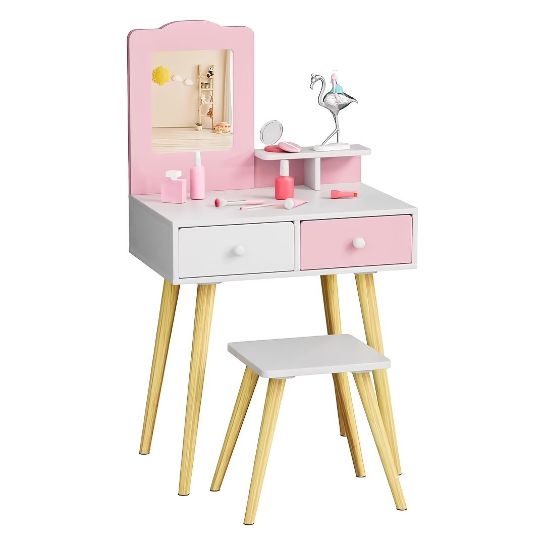 Vanity Set, Wooden Vanity Table Featuring A Detachable Mirror And 2 Drawers, Includes Stool, Dimensions 60x40x108 Cm, Bedroom Furnishing, Ideal For Christmas Or Birthday Presents