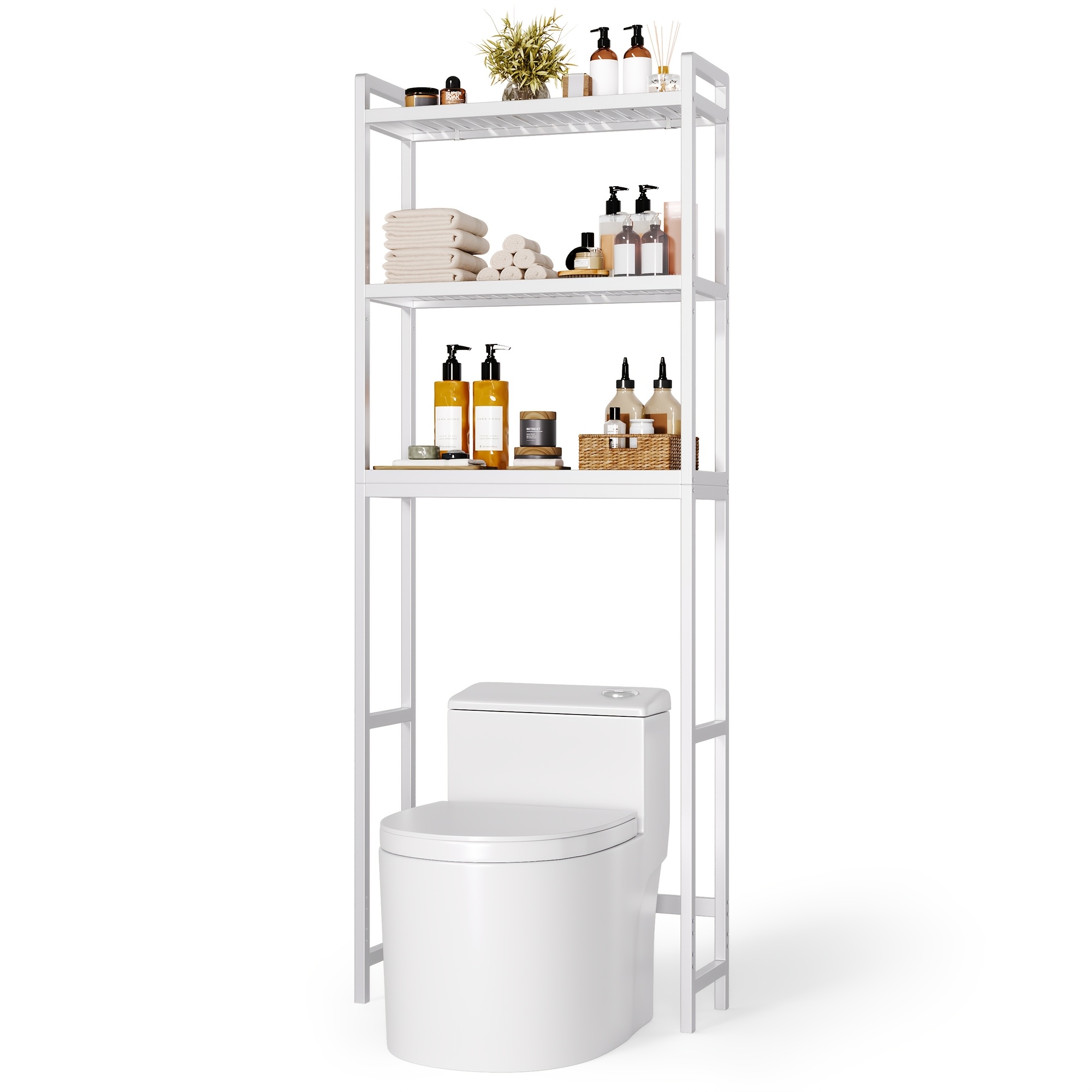 Bathroom Storage Solution: Bamboo Rack With 3 Adjustable Levels, Anti-tip Design, Ideal For Washer-, Perfect For Bathrooms And Laundry Areas, Dimensions 63x26x170cm