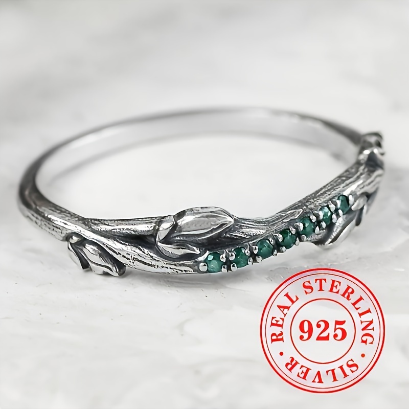 

Bohemian With 2 Grams Of 925 Sterling Silver, Featuring Vine And Leaf Design With Green Synthetic Gemstone, Suitable For Women And Men As A Unique And Trendy Accessory For Vacation And .