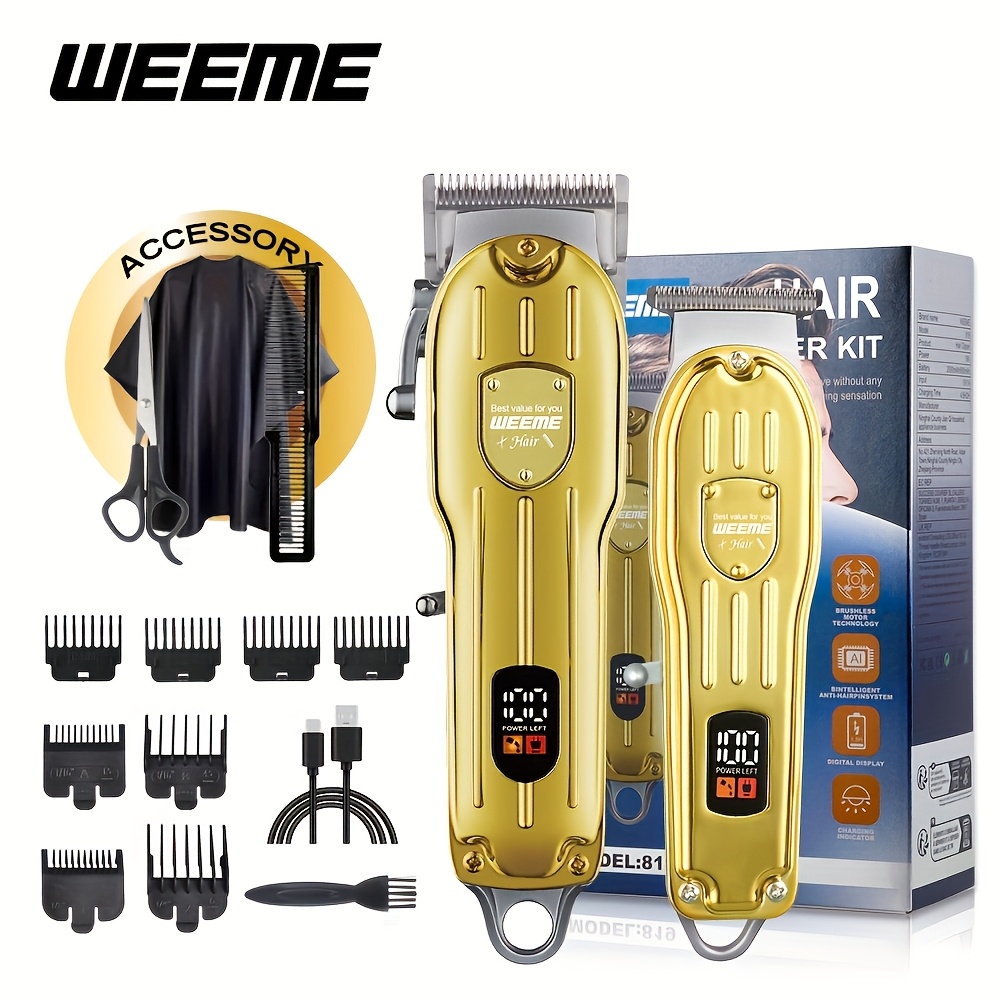 TEMU 1pc Weeme Men's Electric Hair Clipper Set, Usb Rechargeable Lithium Battery, Lcd Display, Abs Plastic, 0mm Trimmer, For Haircutting, Beard Shaping, Travel-friendly, Father's Day Gift