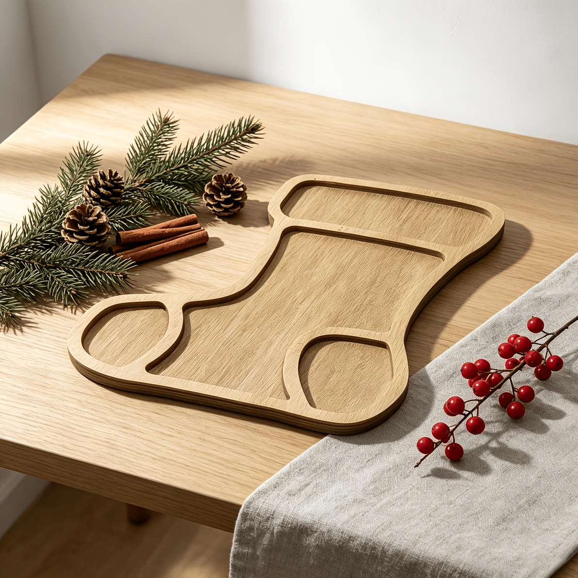 TEMU 1 Plateau Chaussette en Bois, Plateau de Rangement pour Bonbons et Biscuits de Fêtes, Plateau de Décoration de Table pour le Réveillon, et Plat
