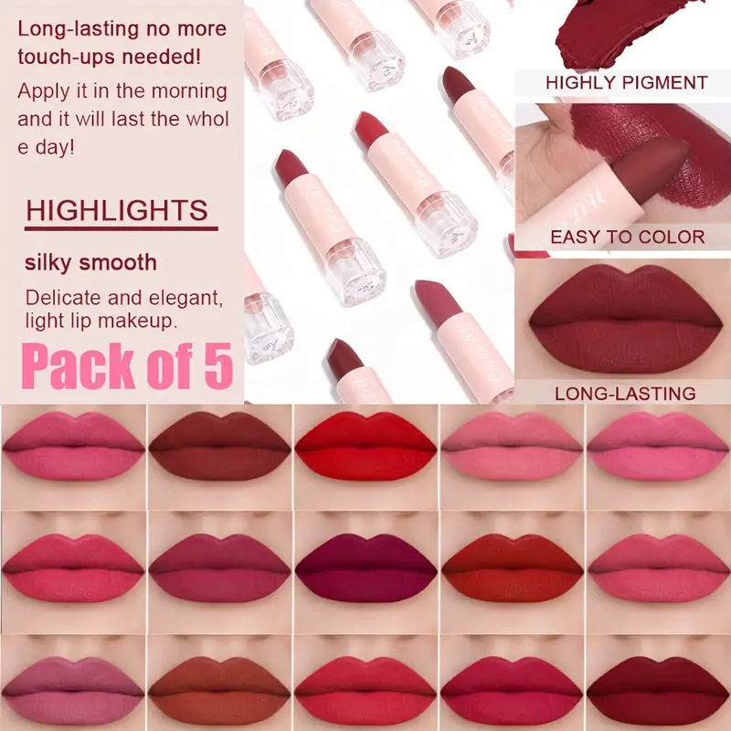 15 colors matte lip glaze set 24h waterproof long lasting lipstick kit case 5 pack non drying lip gloss for wedding party daily details 0