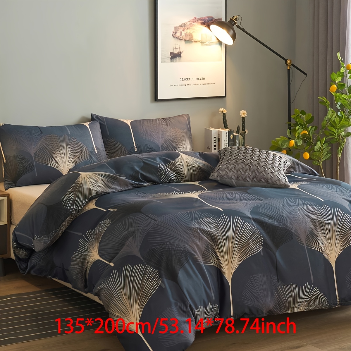 A 3pcs Duvet Cover Set Featuring A Overlapping Ginkgo Leaves