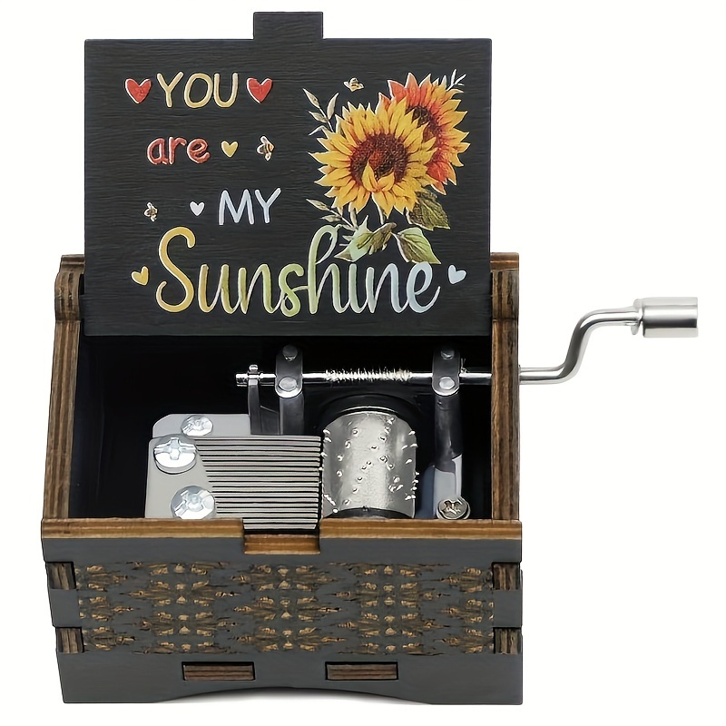 

1pc Vintage Hand Crank Music Box - You Are My Sunshine Engraved - Personalized Wooden Gift Toy - Heartfelt Tune For Birthday, Christmas, Valentines Day, Mothers Day - Nostalgic & Portable