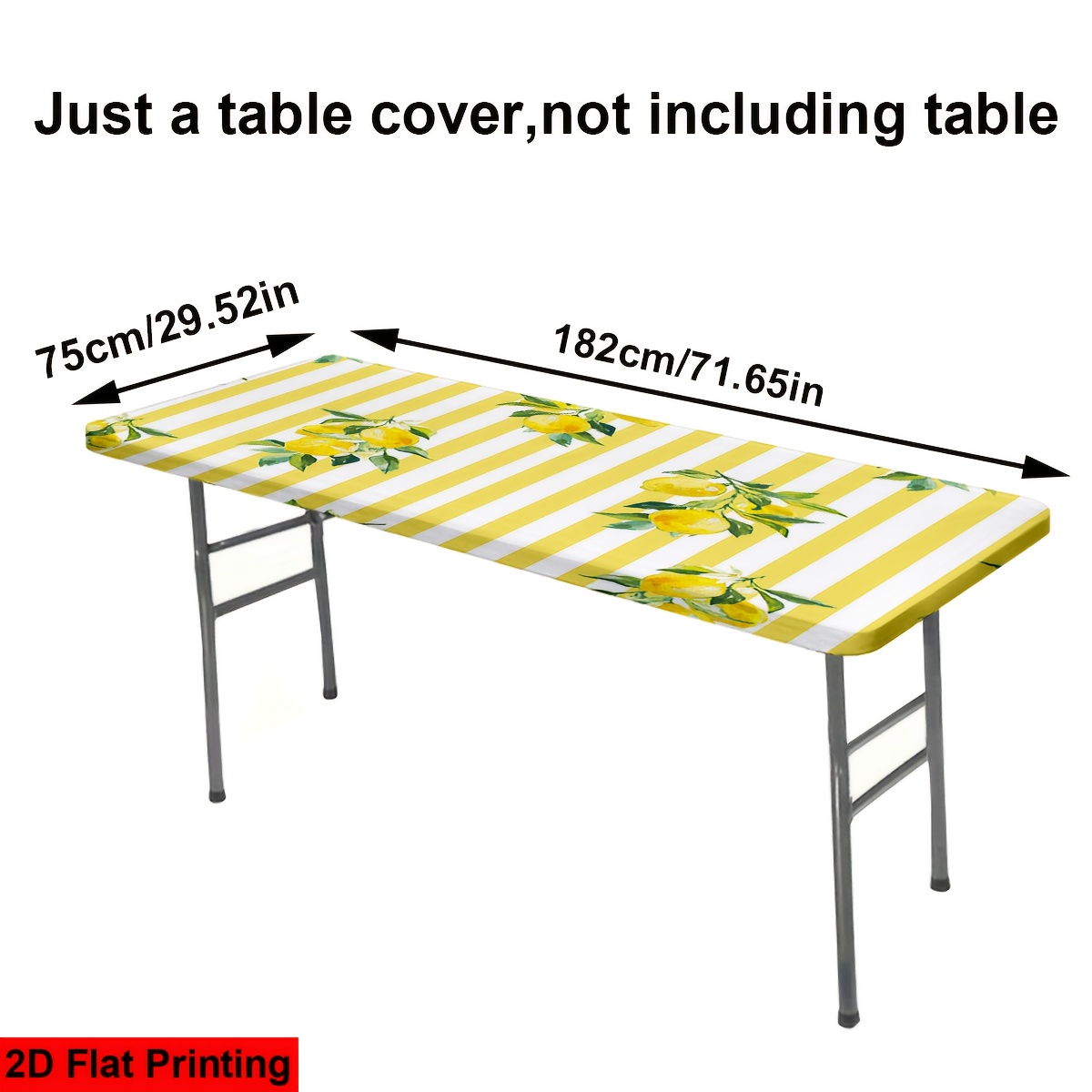 TEMU 1 pieza Mantel elástico estampado de 4/6 pies con de y , y limón, tapete de mesa lavable para exterior con bordes elásticos, para camping,