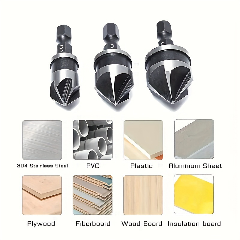 3pcs carbon steel 90 degree 1 4 hexagonal shank chamfering woodworking hole opener drill bits details 8