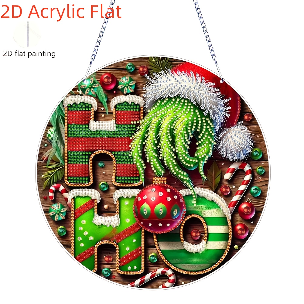 TEMU 2d Acrylic Flat Diamond Painting Kit - Christmas Elements Ho Letter Set, Includes Acrylic Pendant, Christmas Theme Acrylic Decoration, Featuring