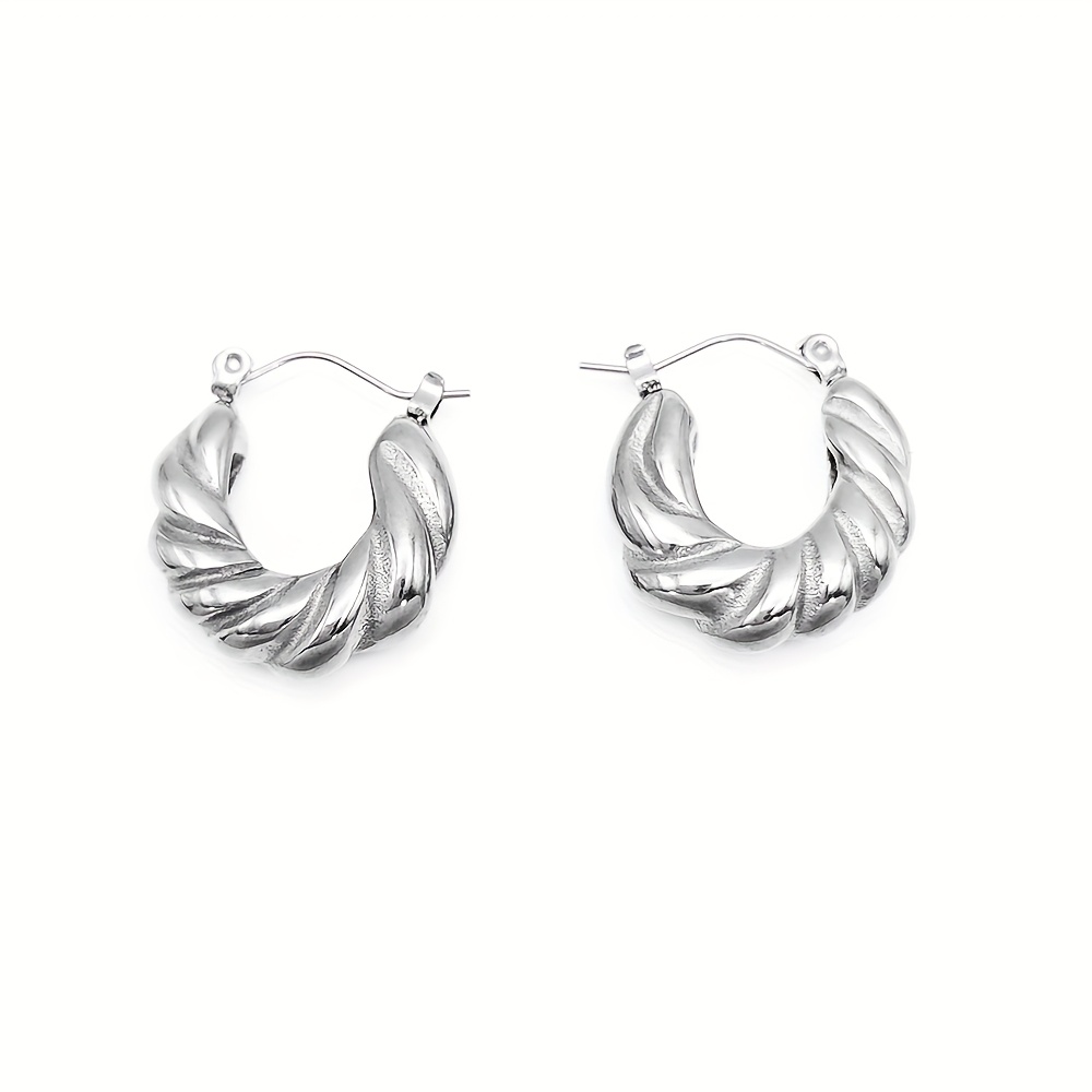 Women's Twisted Design Stainless Steel Hoop Earrings, Elegant