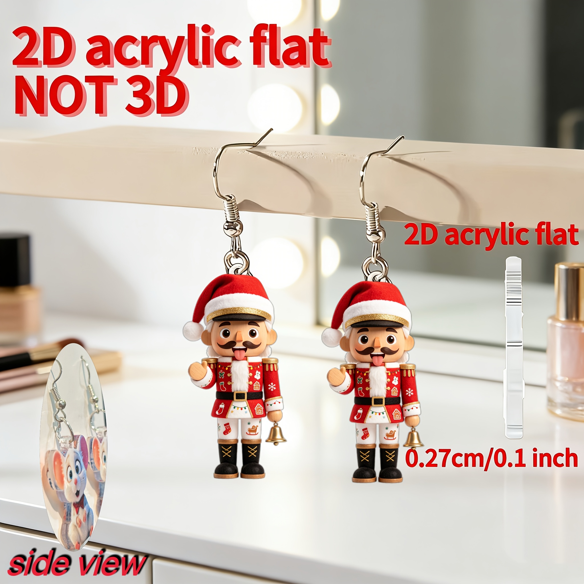 2D Flat Nutcracker Acrylic Pendant Earrings