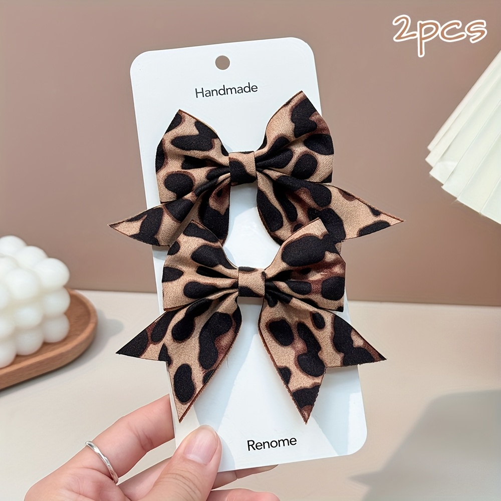 2pcs Elegant Hair Bow Clips For Daily Life Leopard Print Bow Hair Barrettes For Girls Fabric Handmade Bow Hair Accessories For Girls Gifts