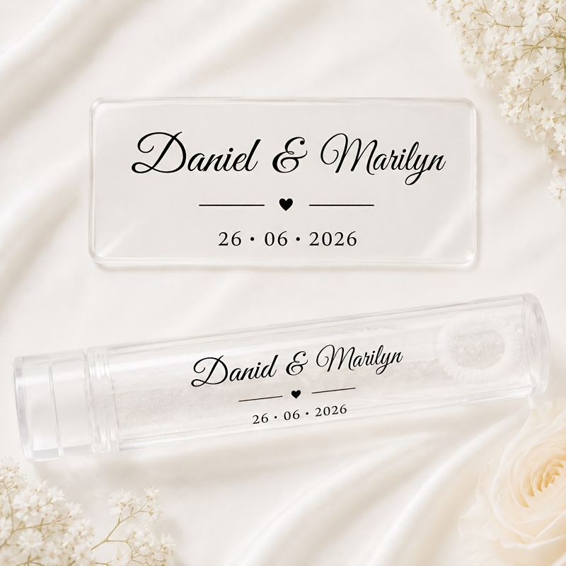 TEMU Personalized Bubble Wand Labels Custom Wedding Name Date Stickers Clear Favor Tags For Bridal Shower Wedding Party Engagement Decor 6 Styles