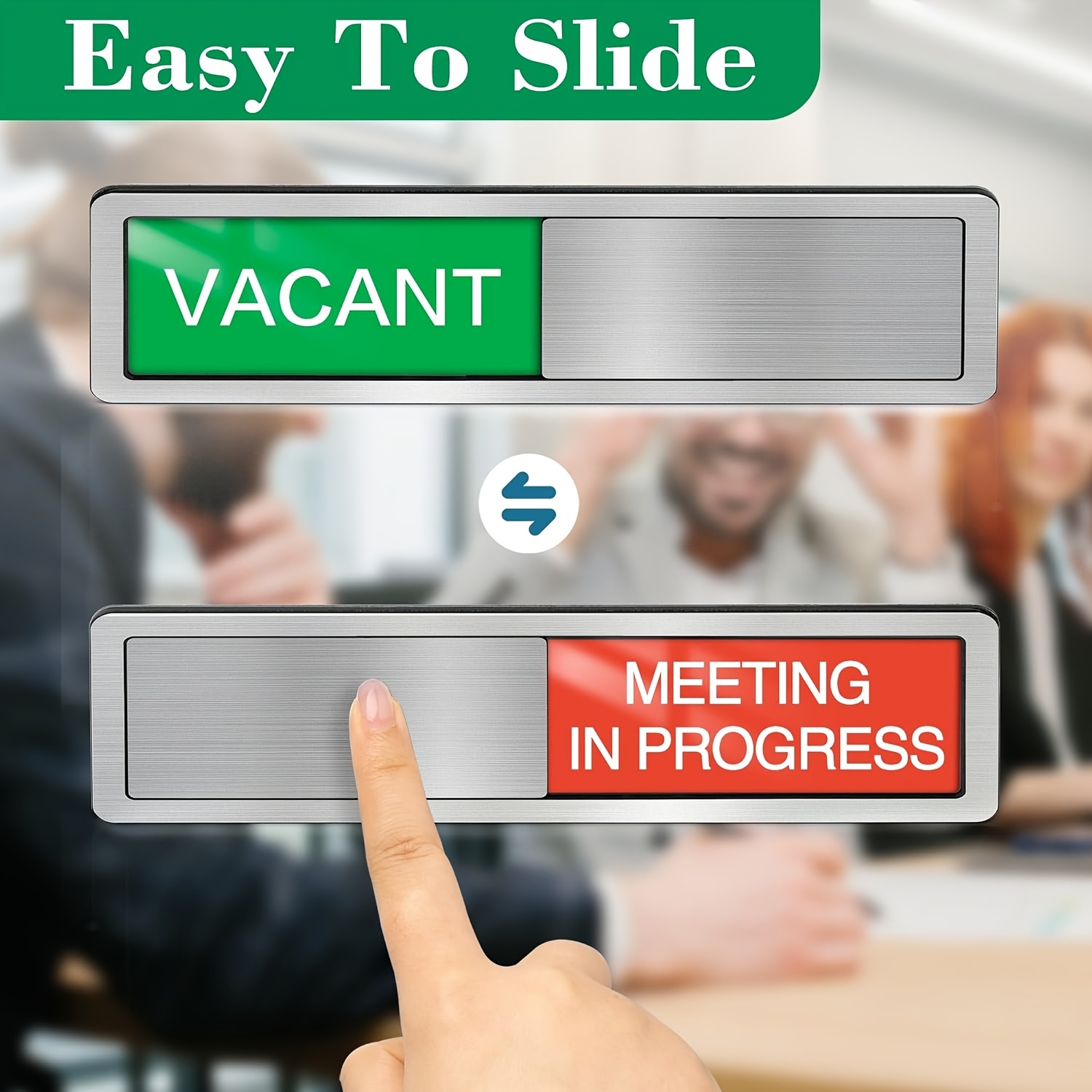   indicating     suitable for home offices hotels   and meeting rooms to show   a room is   or if a meeting is in progress   a sliding door sign with dimensions of 7 inches by 2 inches