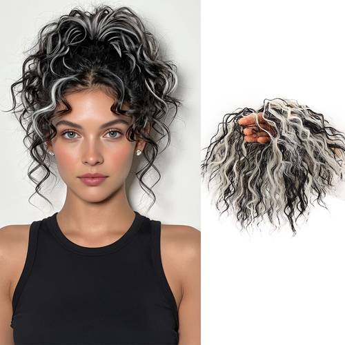 wool roll wig bun fluffy wig messy increase hair volume wig high temperature heat resistant material daily wear increase hair volume