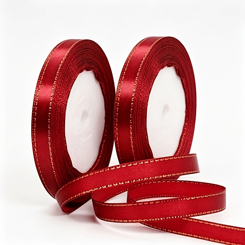 TEMU 2 Rouleaux de 50 de Ruban en avec Bordure Dorée, Rouleau de Ruban d'Emballage Cadeau pour Nœuds, Ruban de Noël pour Noël, , Fêtes d'Anniversaire