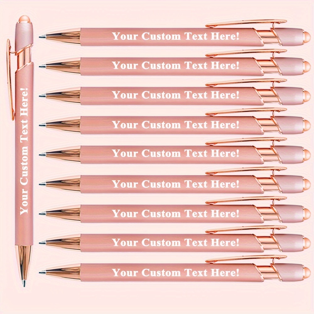 

10pcs Luxury Rose Gold Pens With Stylus, Customized With Your Favorite Text Such As Names Of People, Companies, Churches, Etc. Great Gift Ideas (black Ink)