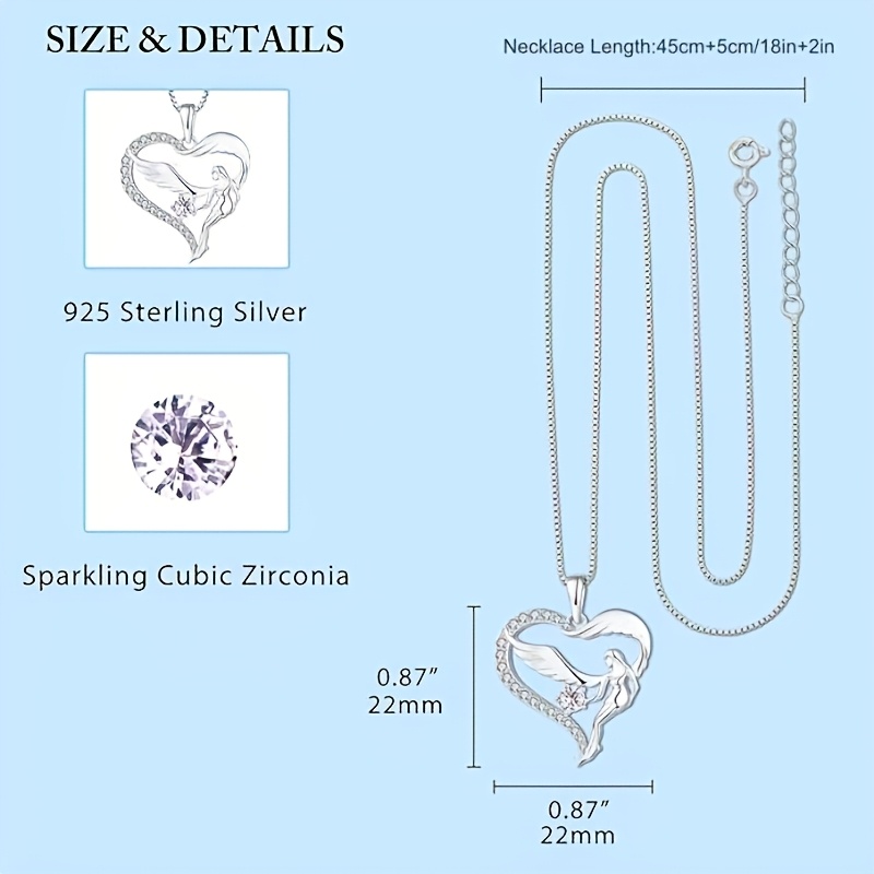 Women's S925 Silver Heart-Shaped Pendant Necklace with Angel Wings