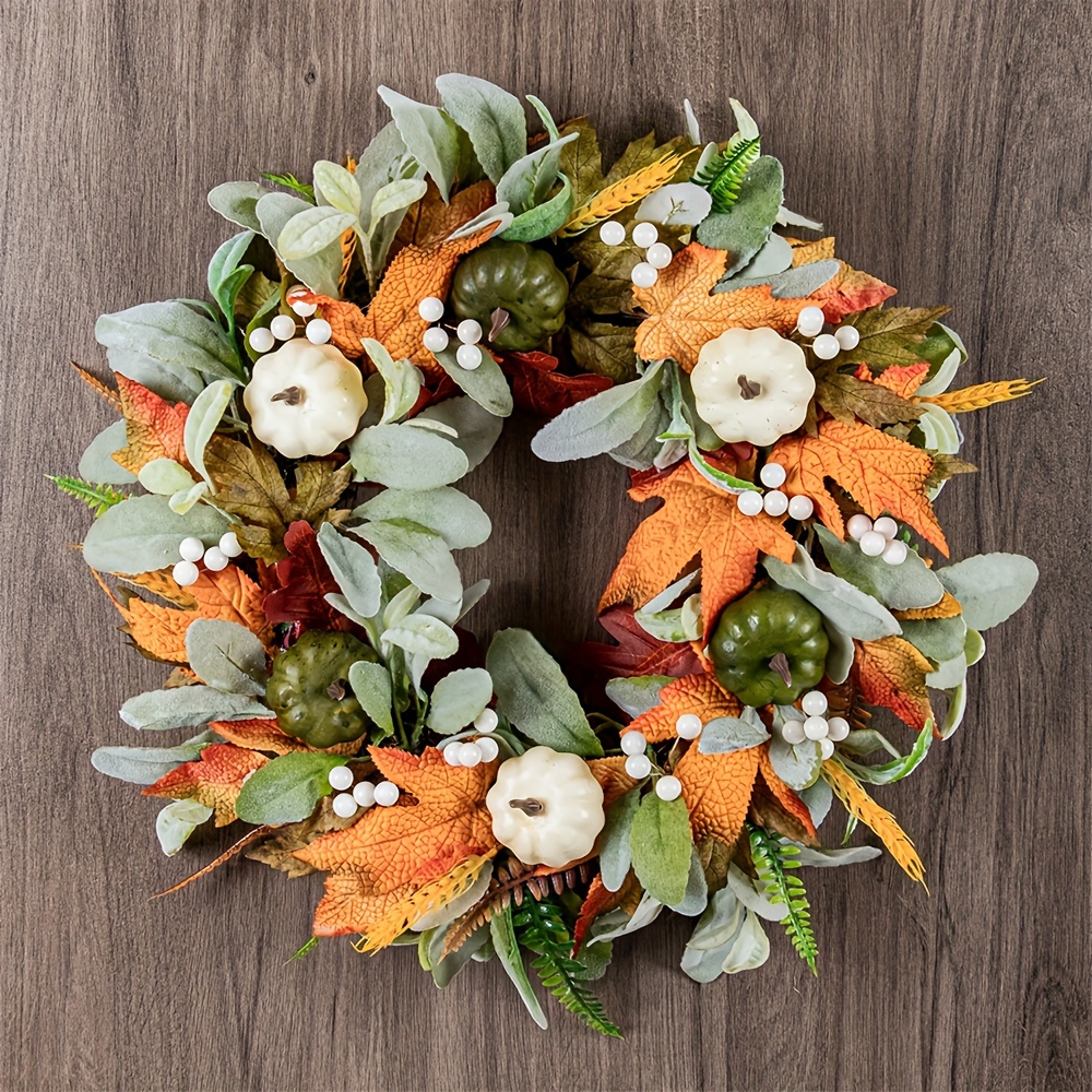 

Farmhouse Style Autumn Wreath, 15.74-inch Fall Pumpkin Door Wreath For Outdoor, Thanksgiving Decor, No Feathers, Electricity-free