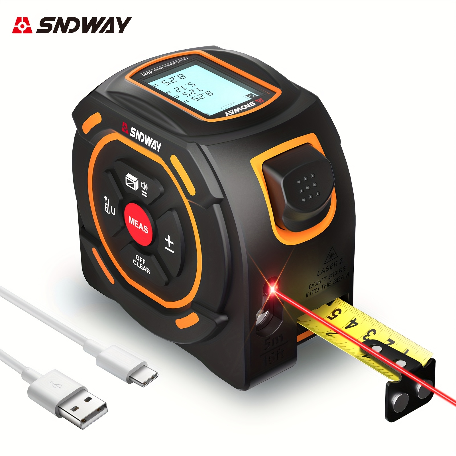   2in 1 laser tape measure 131ft laser distance meter 16ft digital tape measure   tape measure laser tape measure for tool box home   and construction support area volume measuring pythagorean mode ft   unit