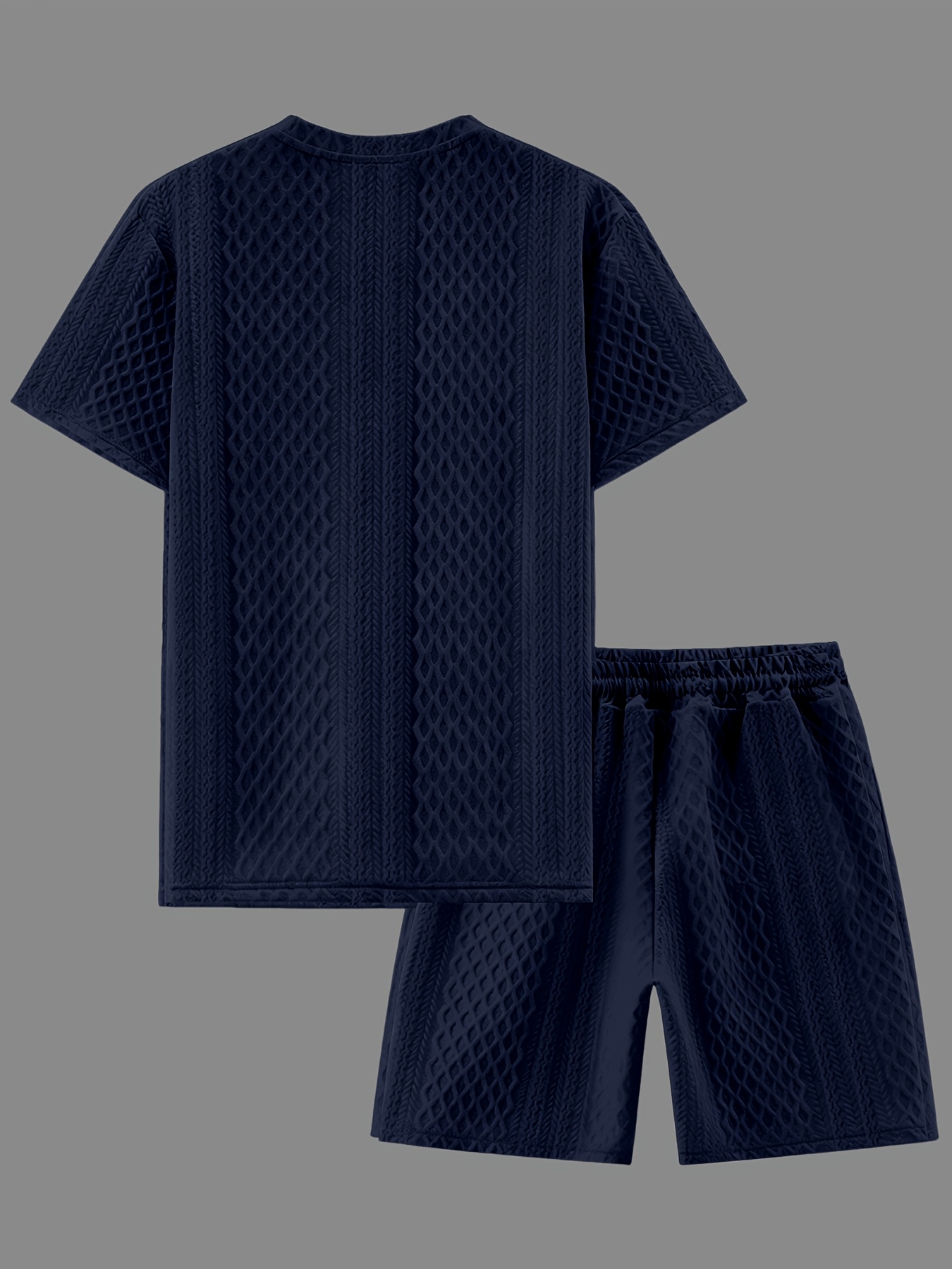 Men's New Textured Fabric Crew Neck T-Shirt + Drawstring Shorts Set