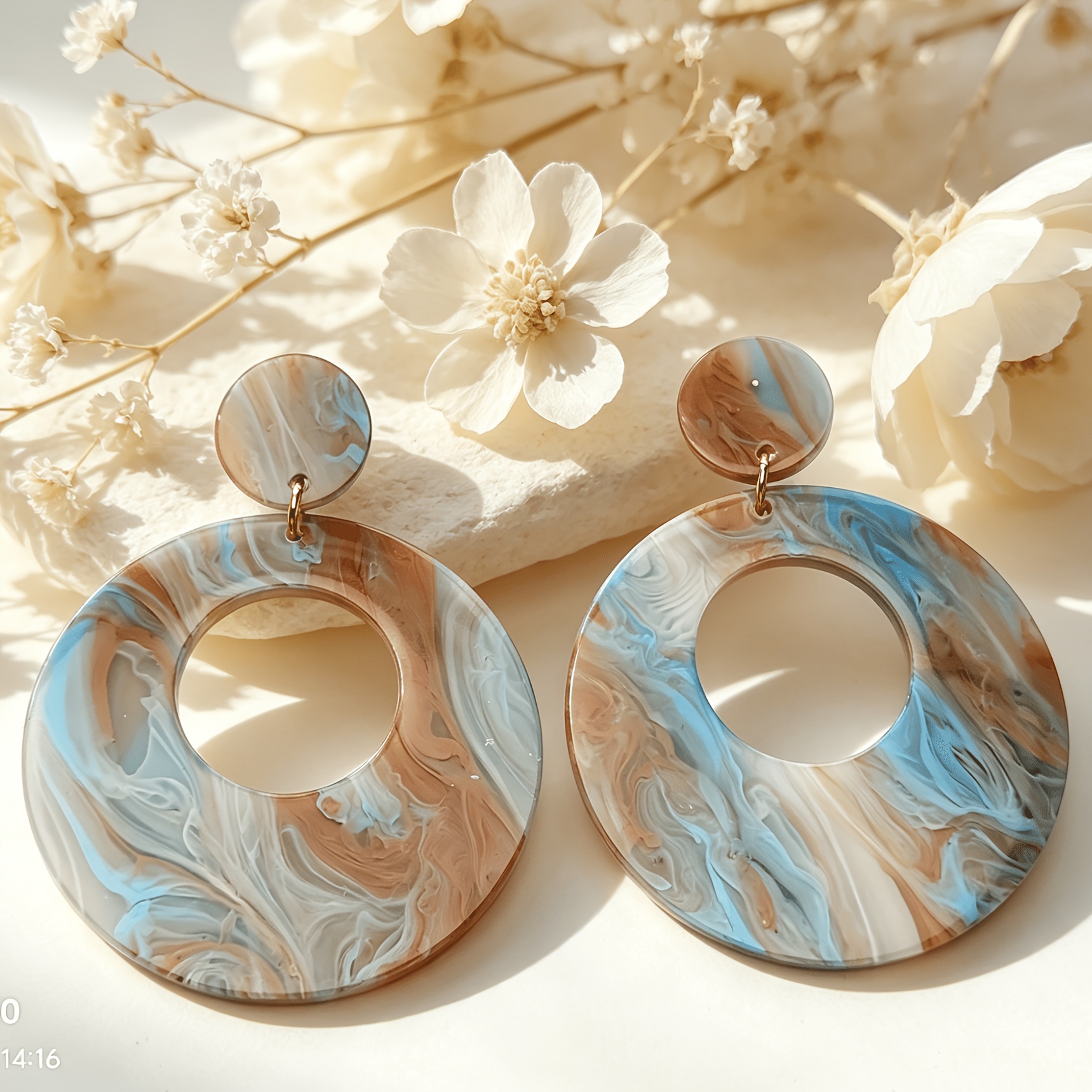 TEMU 1 Pair Of Milky Ombre Marble Pattern Drop Earrings, Vintage Style Acrylic Round Disc Earrings