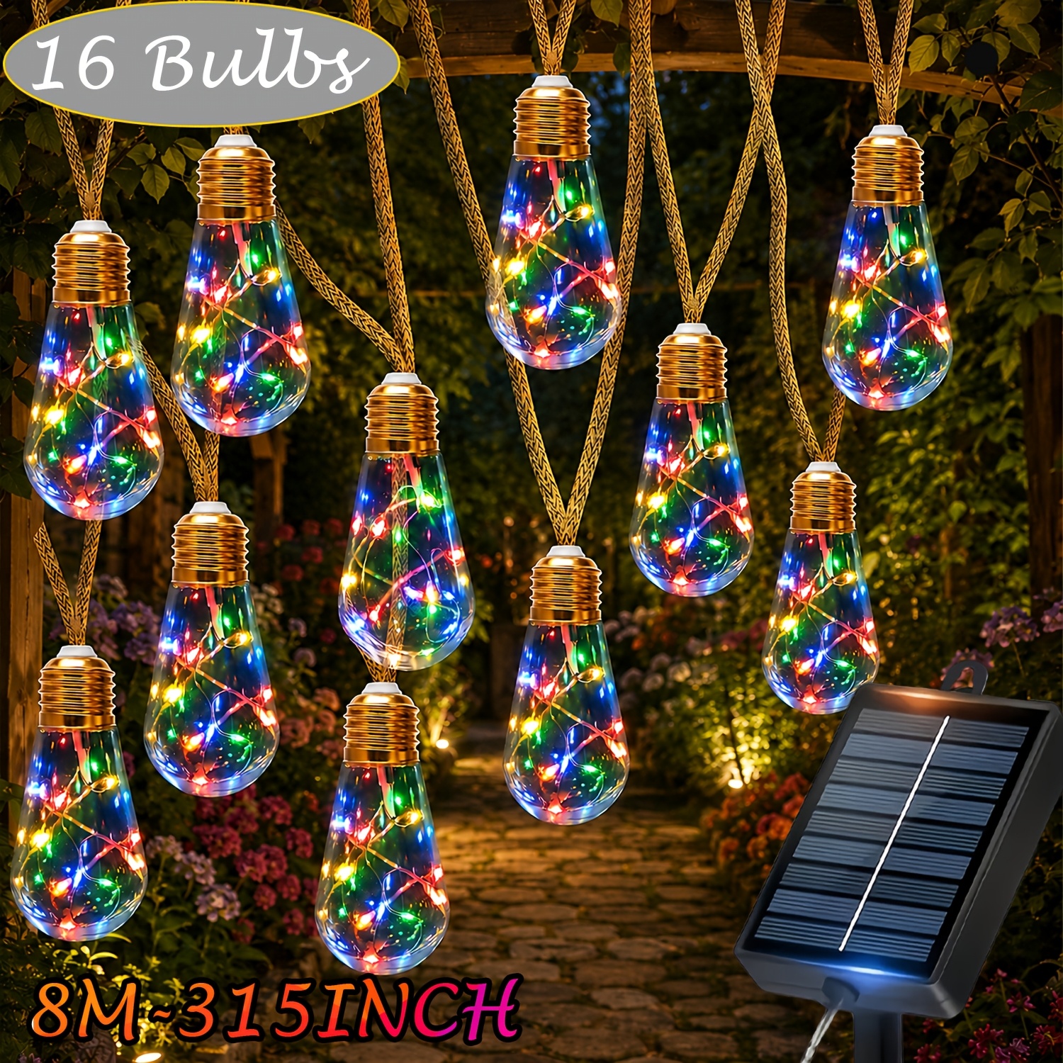 TEMU 25/16/10 Led Solar String Lights, Ip44 Solar Cord Lights, 8modes Solar Instrument Cord Lights, Suitable For Outdoor Wall, Balcony, And Garden
