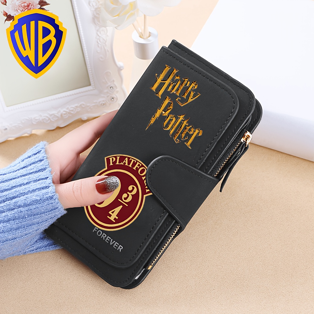 1pc Wb Harry Potter Licensed Logo Vintage Suede-like Wallet & Purse Clutch - Golden-tone Emblem, Iconic 9¾ Platform , Unisex For S & (officially Inspired Gift &)