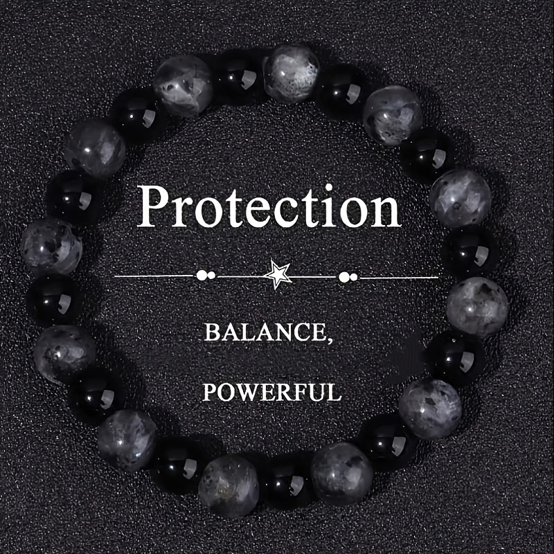 TEMU Un bracelet en labradorite naturel. Il offre une protection. Il est doté de perles artisanales en labradorite noire de 8 mm et d'hématite, et