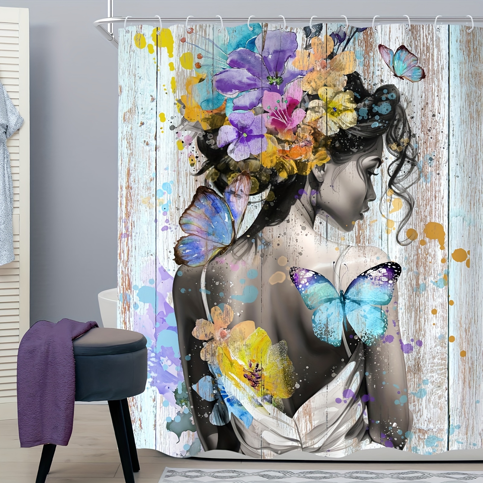 Bohemian Shower Curtain Colorful Floral Design Waterproof - Temu