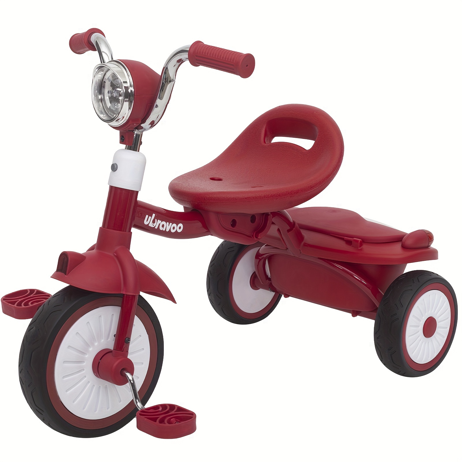 

Ubravoo Tricycle, Foldable Toddler Trike With Pedals, Unique Pu Wheels With Elasticity Shock-absorbing Effect, Cool Lights, First Walker Trike