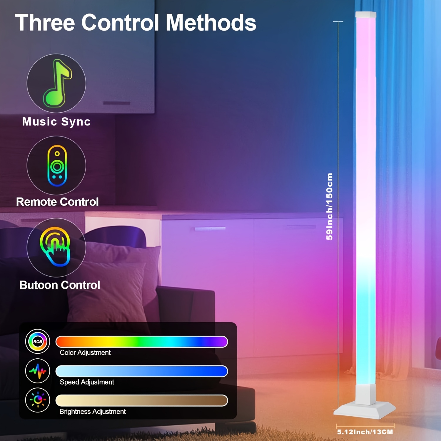 RGB LED Floor Ambient Light with Music Sync Color Changing, Remote + Button Control for Living Room, Bedroom, Gaming Room Decor, Halloween Christmas New Year Valentine's Day Gift, Festive Romantic Scene Lighting