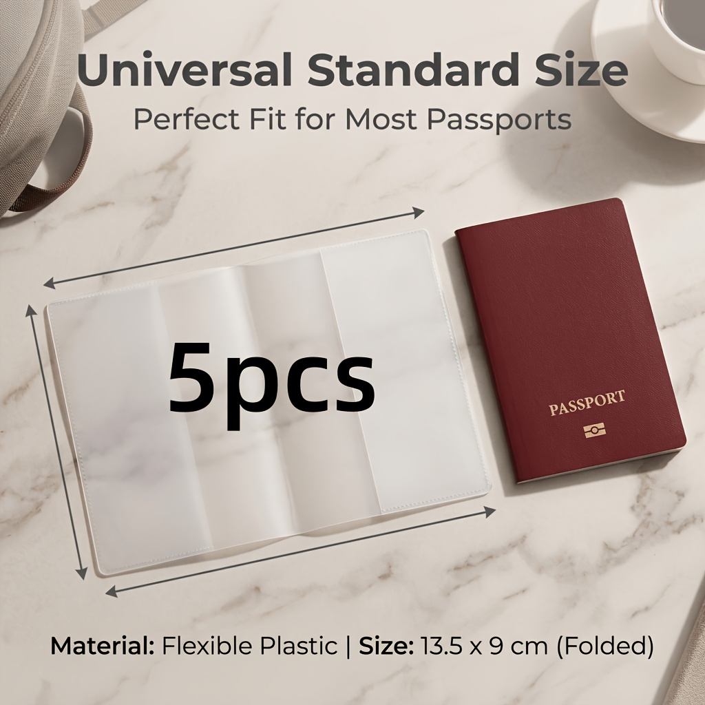 TEMU 5 protectores de pasaporte duraderos con múltiples ranuras para tarjetas, resistentes a los arañazos y protectores de documentos - Transparentes