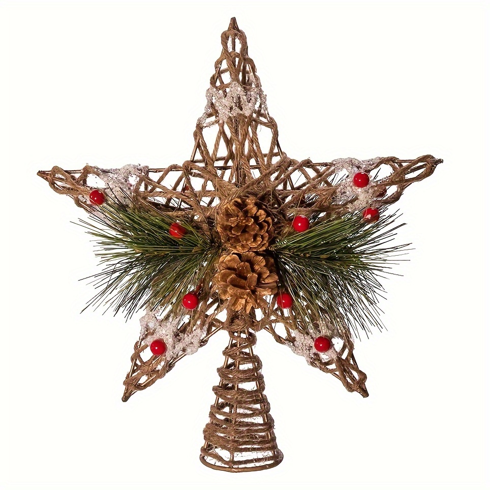 Image of 11-inch Rustic Christmas Tree Topper - Iron Metal Star With Hollowed-out Design, , Office & Farmhouse Decor
