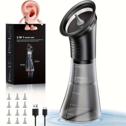 1 pièce nettoyeur doreilles pour enlever le cérumen, rangement intégré pour sec et sale, remplaçable, livré avec 11 têtes de rechange, rechargeable par usb, fenêtre de récupération des déchets pour lélimination du cérumen, ipx7