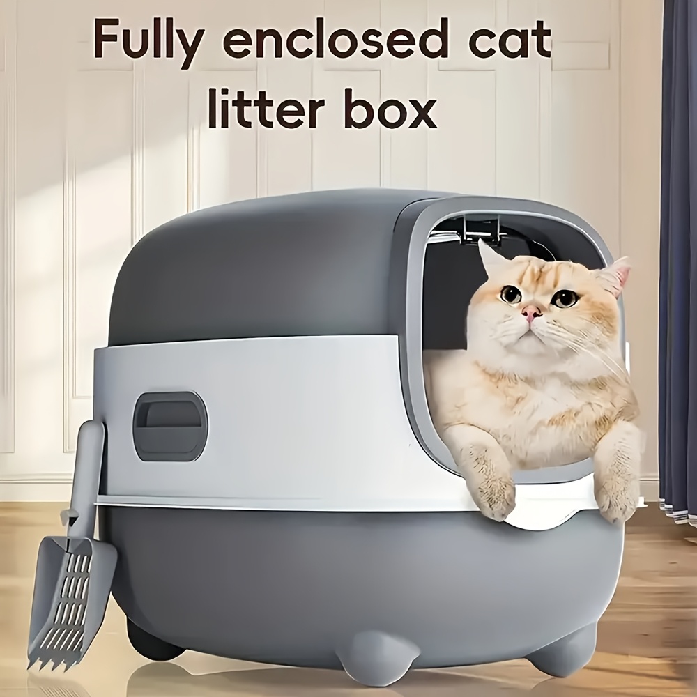 Litieră spațioasă pentru pisici, concepută pentru a preveni stropirea, complet acoperită, anti-miros, potrivită atât pentru pisici mari, cât și pentru pisici mici, cu o capacitate de 15Kg