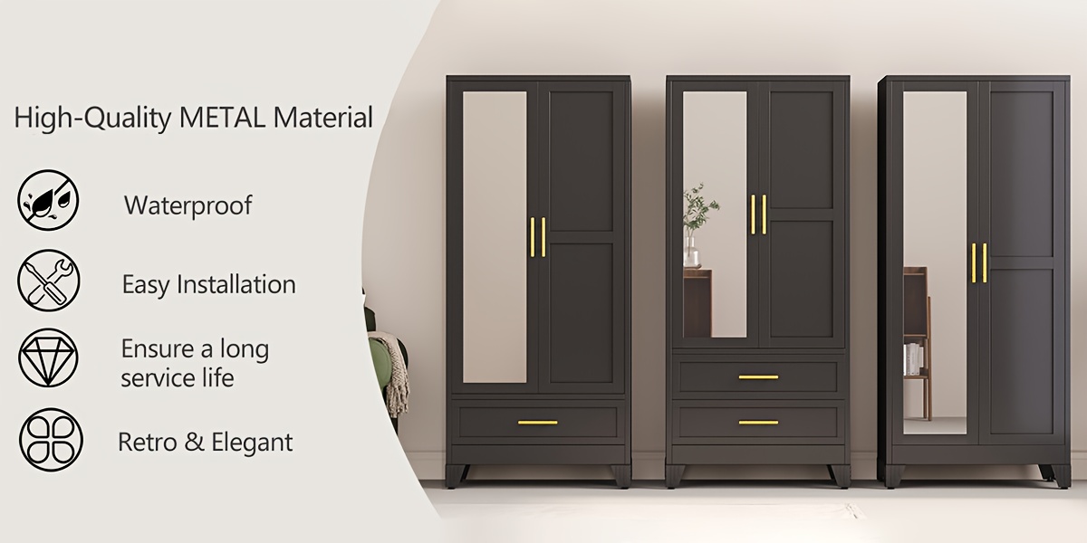 Bedroom with Mirror Wardrobe, 71 Inch High Wardrobe with Drawers, Clothing Storage Cabinet with Adjustable Shelves And Hangers