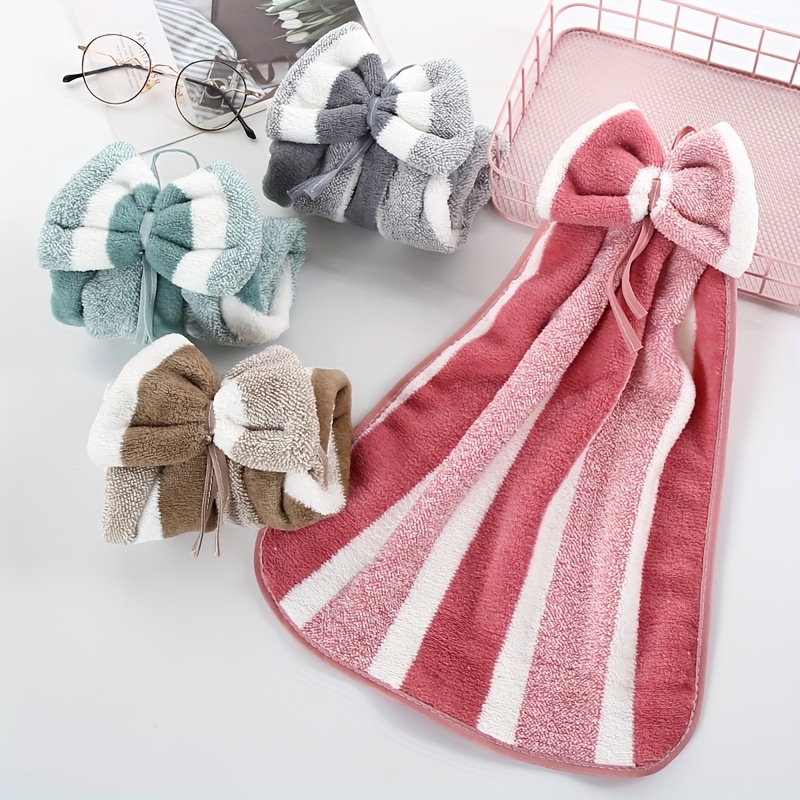 

1pc Striped Bowknot Towel - , -dry, Towel For Bathroom And - , On , , Knitted , 300g/m²