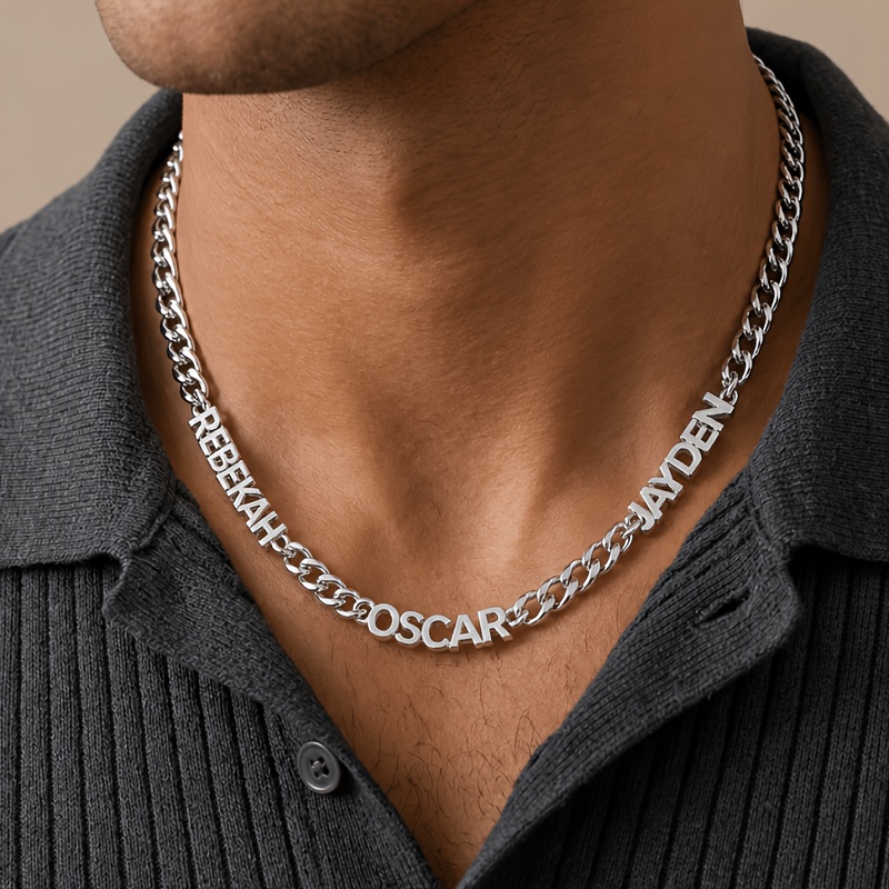 TEMU Personalized Custom Multi-name Cuban Link Necklace, Waterproof Fade-proof 304l 304l Stainless Steel Hip Hop Pendant, Unisex Accessory, Unique