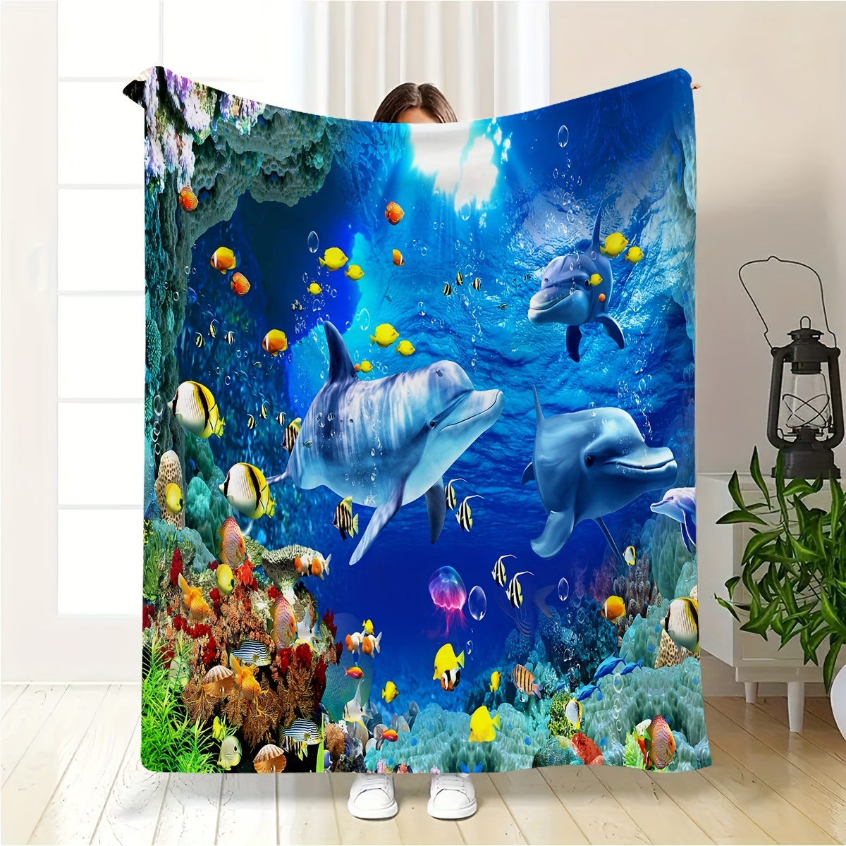 

Contemporary Nautical Themed Flannel Throw Blanket - Machine Washable, Digital Print Ocean Design, Soft Warm Polyester For Sofa, Bed, Travel, Camping, Office - All-season Multipurpose Fleece Blanket