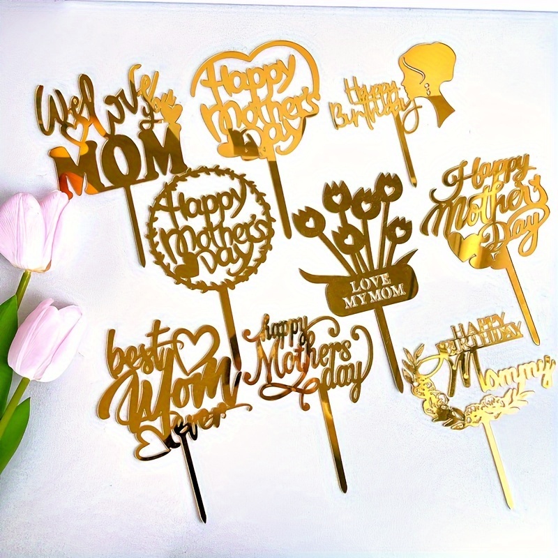 

9pcs/set Individually Packaged Mother's Day Acrylic Cake Toppers Happy Mothers Day Cake Decor, Dessert Table Dress Up Supplies, Cake Decor Supplies, Baking Decor Supplies, Party Decor Supplies