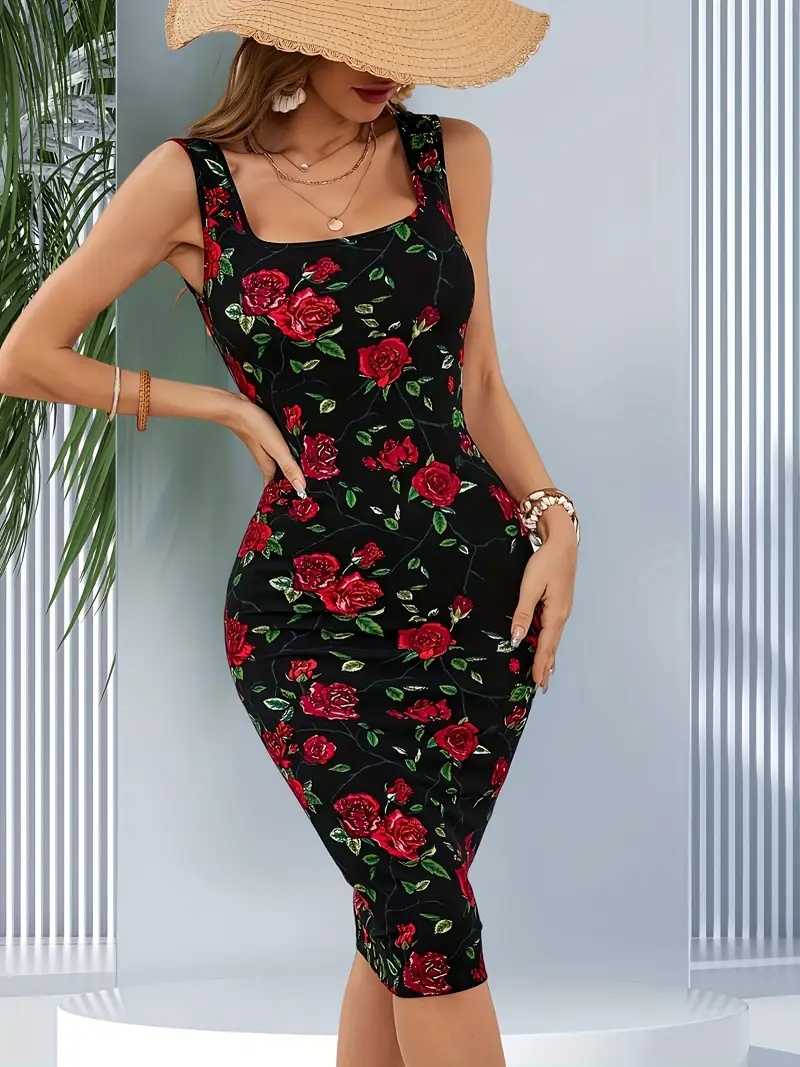 an elegant sleeveless black dress vibrant red rose - Temu an elegant sleeveless black dress vibrant red rose - Temu