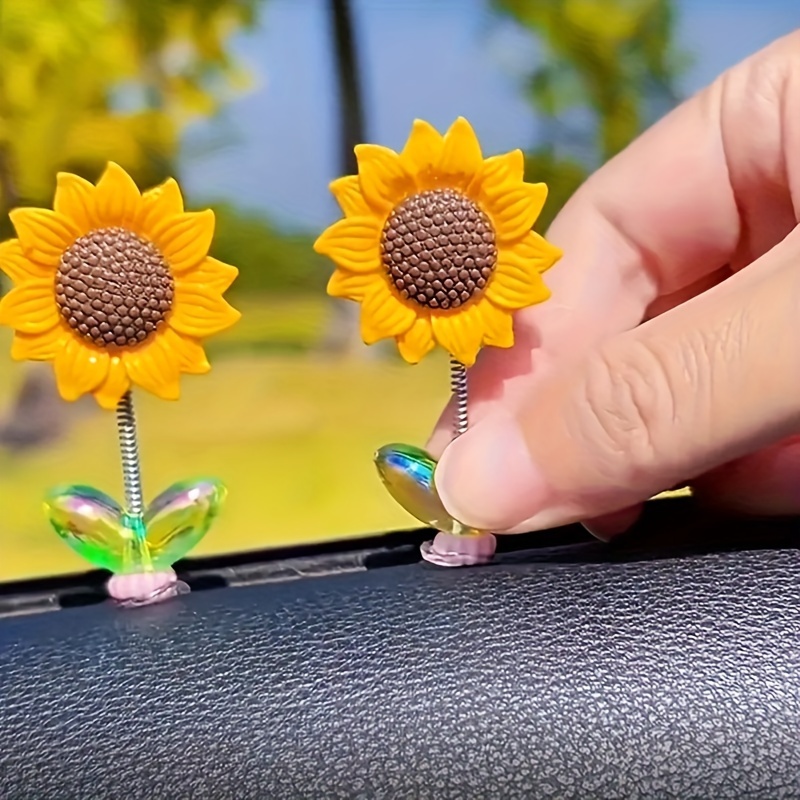 

5pcs Cute Sunflower Car Decor Set - Resin Dashboard & Window Accessories For Vehicle Interior, Dashboard Decor, Interior Accessories