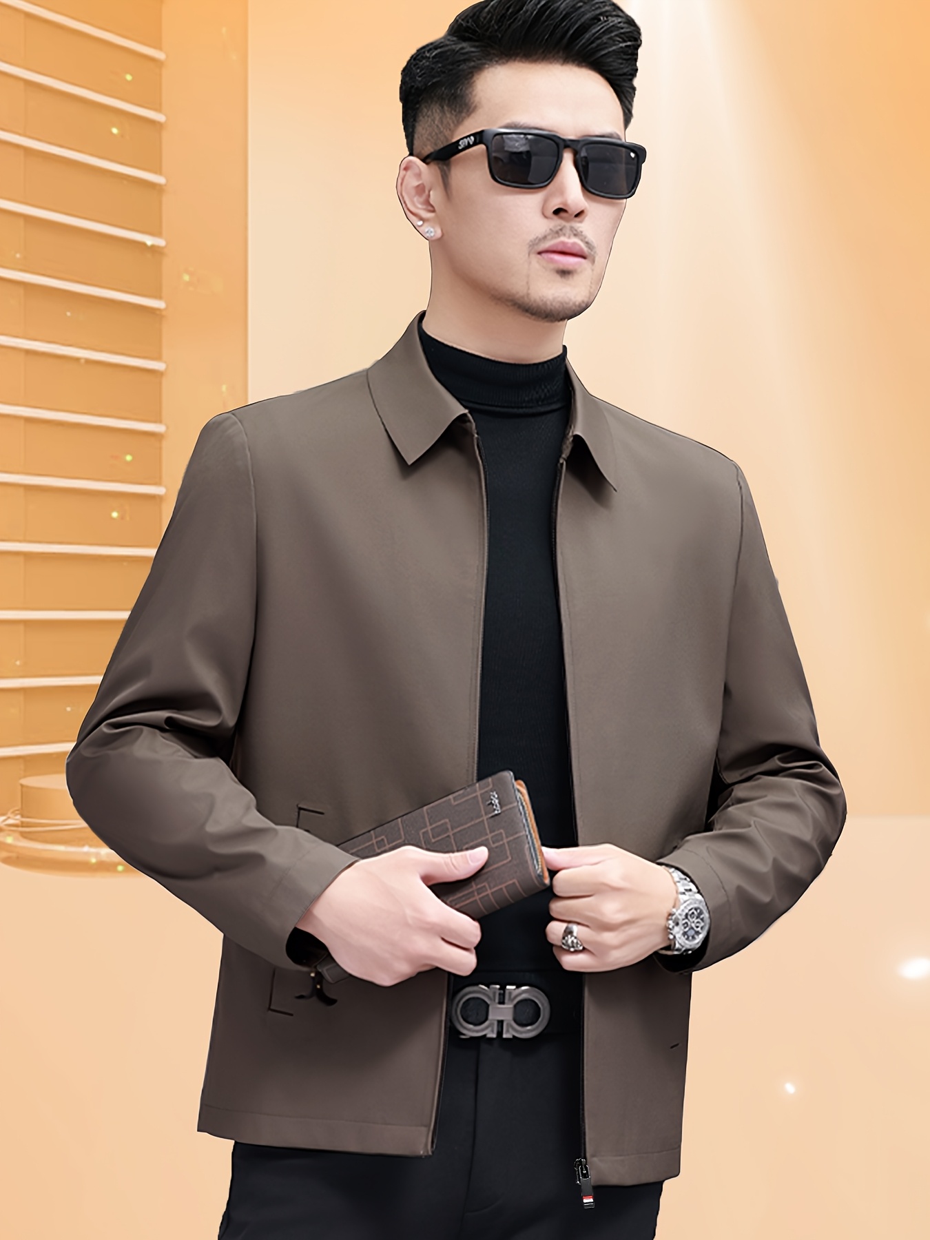 mens solid color business casual jacket versatile spring Temu