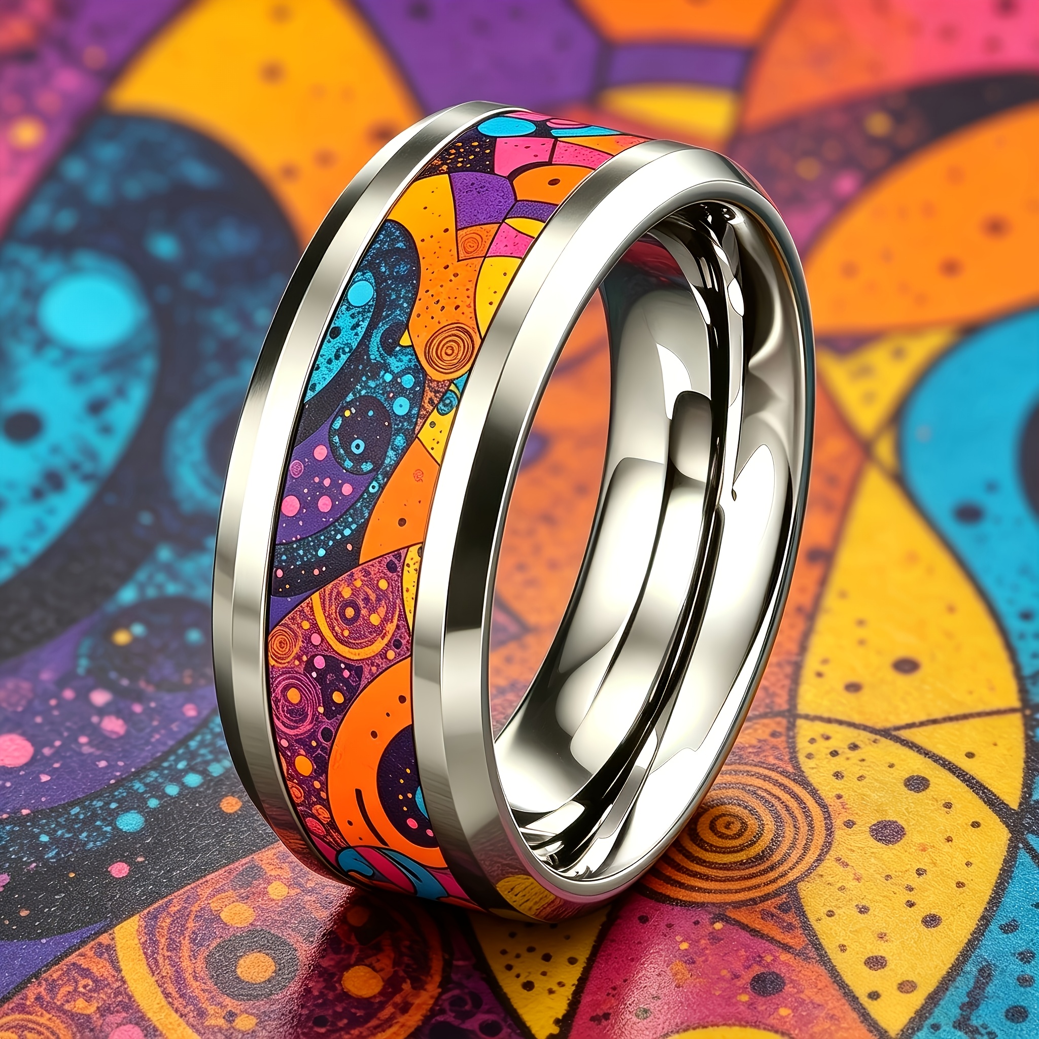 Pop Art Color-Block Swirl Polka Dot 304 Stainless Steel Ring