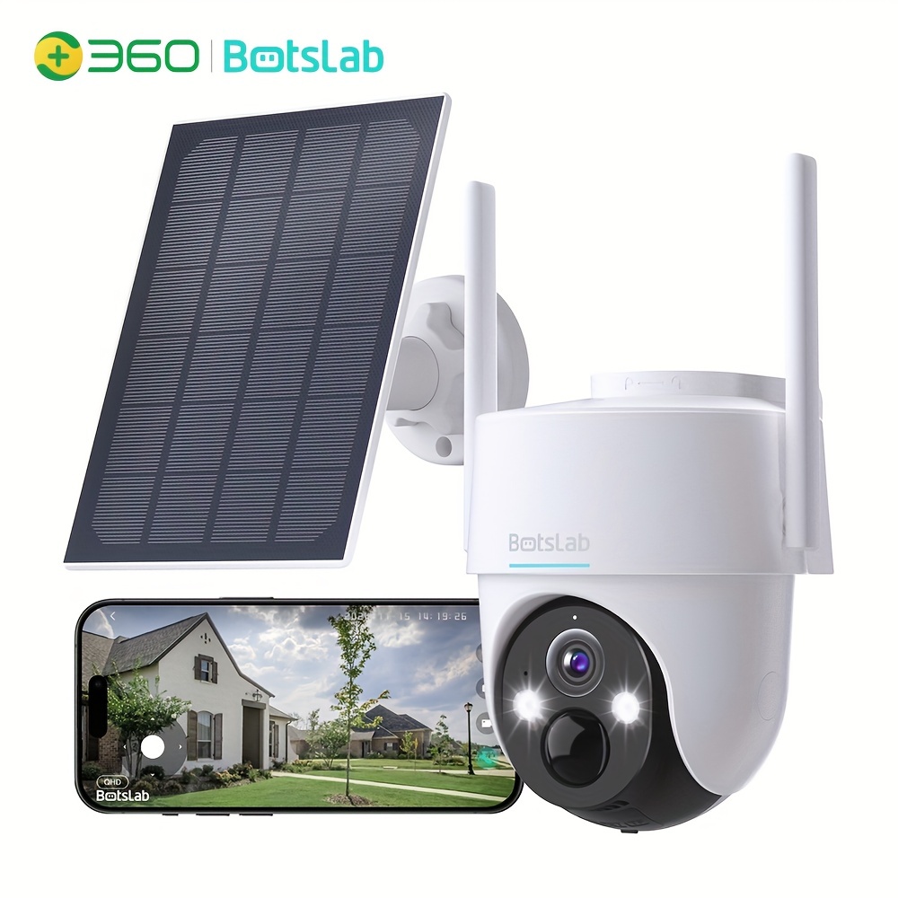 TEMU 2k 360° Solar-powered Wireless Security Camera, 2k Uhd Outdoor Surveillance Camera Monitoring, Color Night Vision, Human Detection, 2.4ghz Wifi,