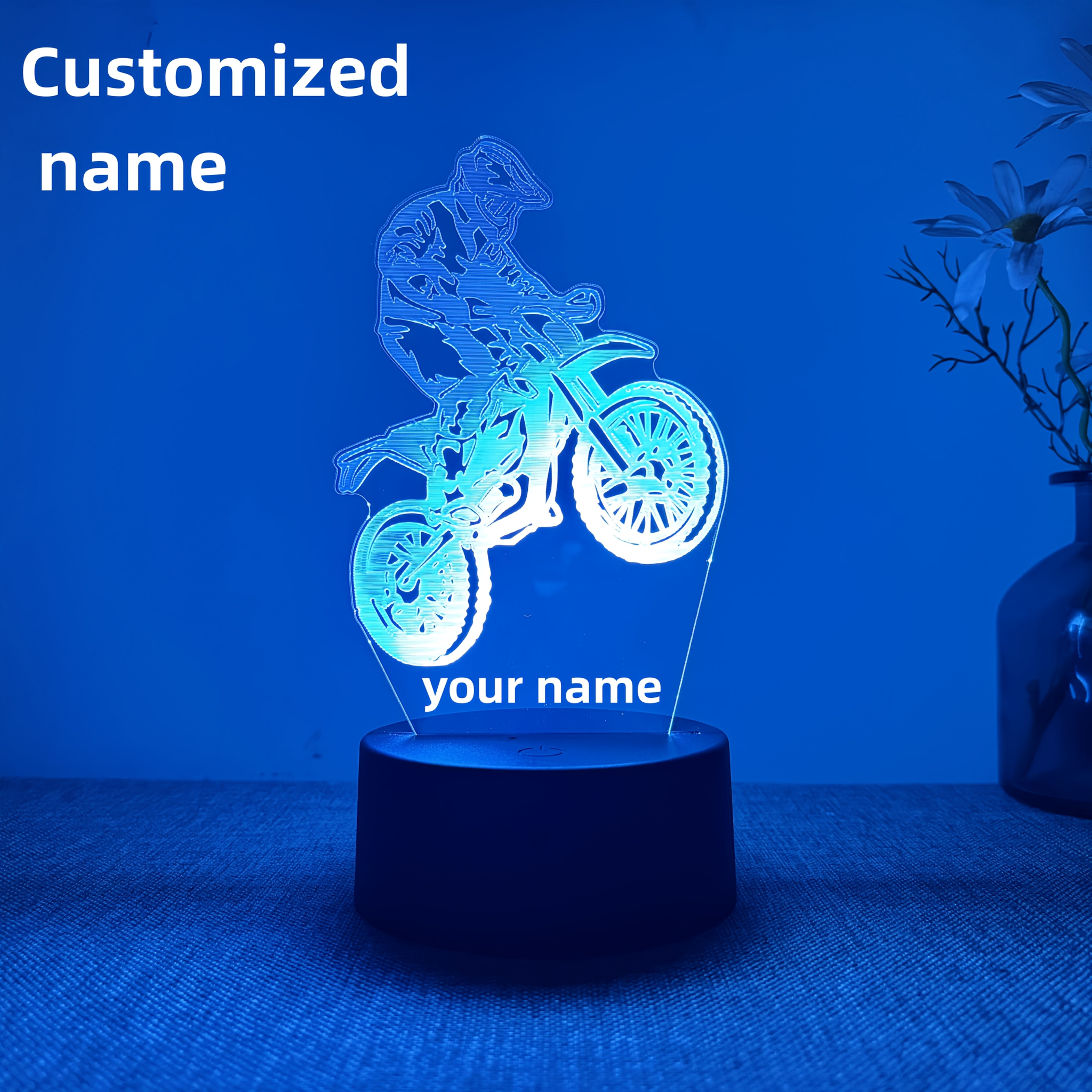 TEMU 1pc Customizable Text/name Off-road Motorcycle Atmosphere 3d Night Light, Used As A Desktop Decorative Lamp
