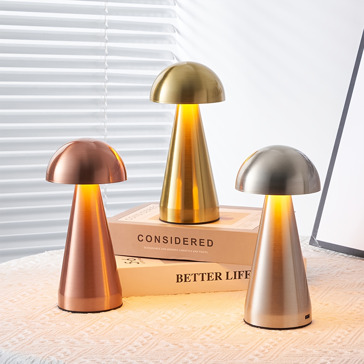 minimalist european style mushroom shaped usb charging table lamp dimmable and color   touch switch multiple colors   portable night light suitable for living room dining room bedroom bar desktop decoration