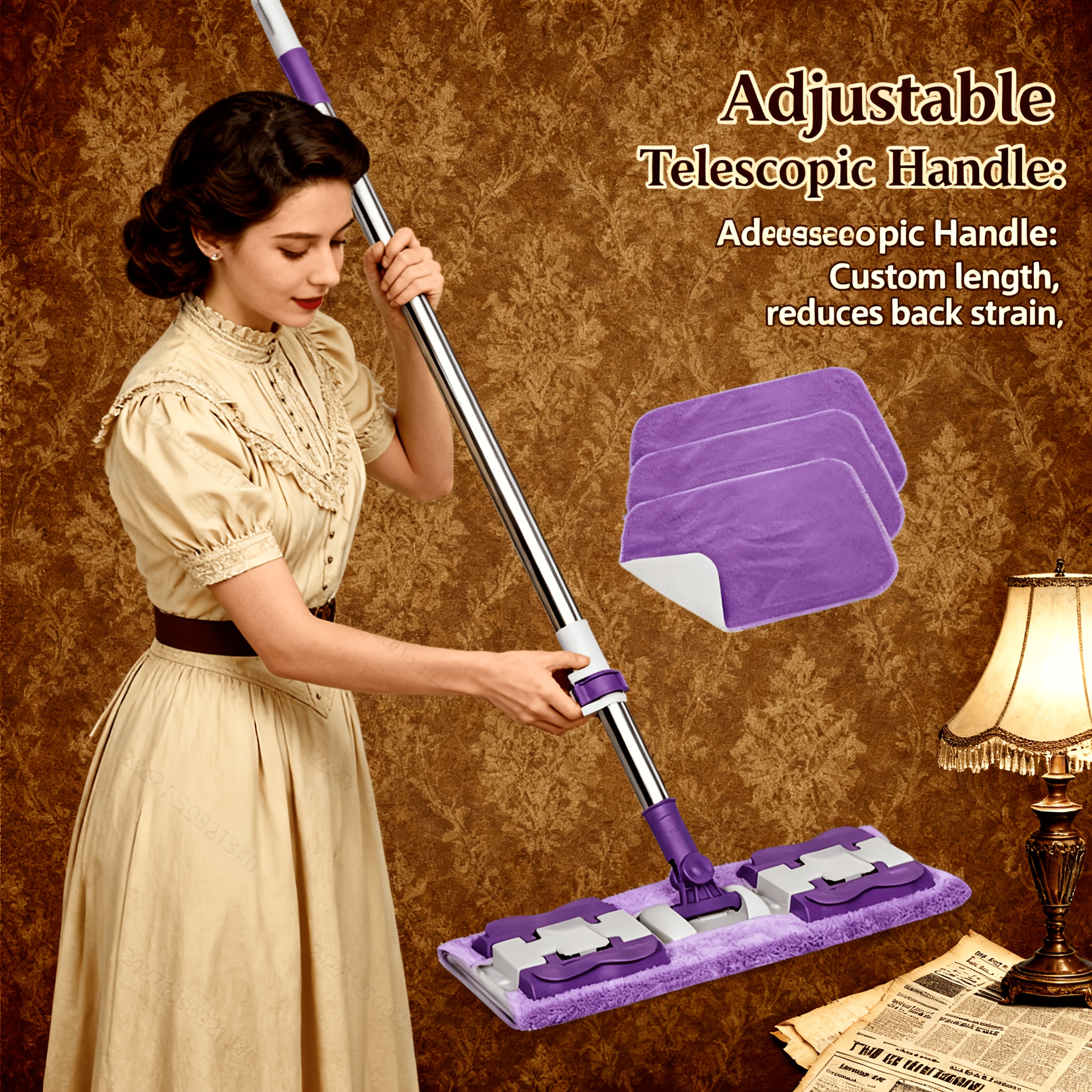 90-degree Swivel Flat Mop With Adjustable Handle - Extendable And Shorten For Wet/dry Floor Cleaning - For Home, Bedroom, Bathroom, Living Room - , Durable Plastic Mop