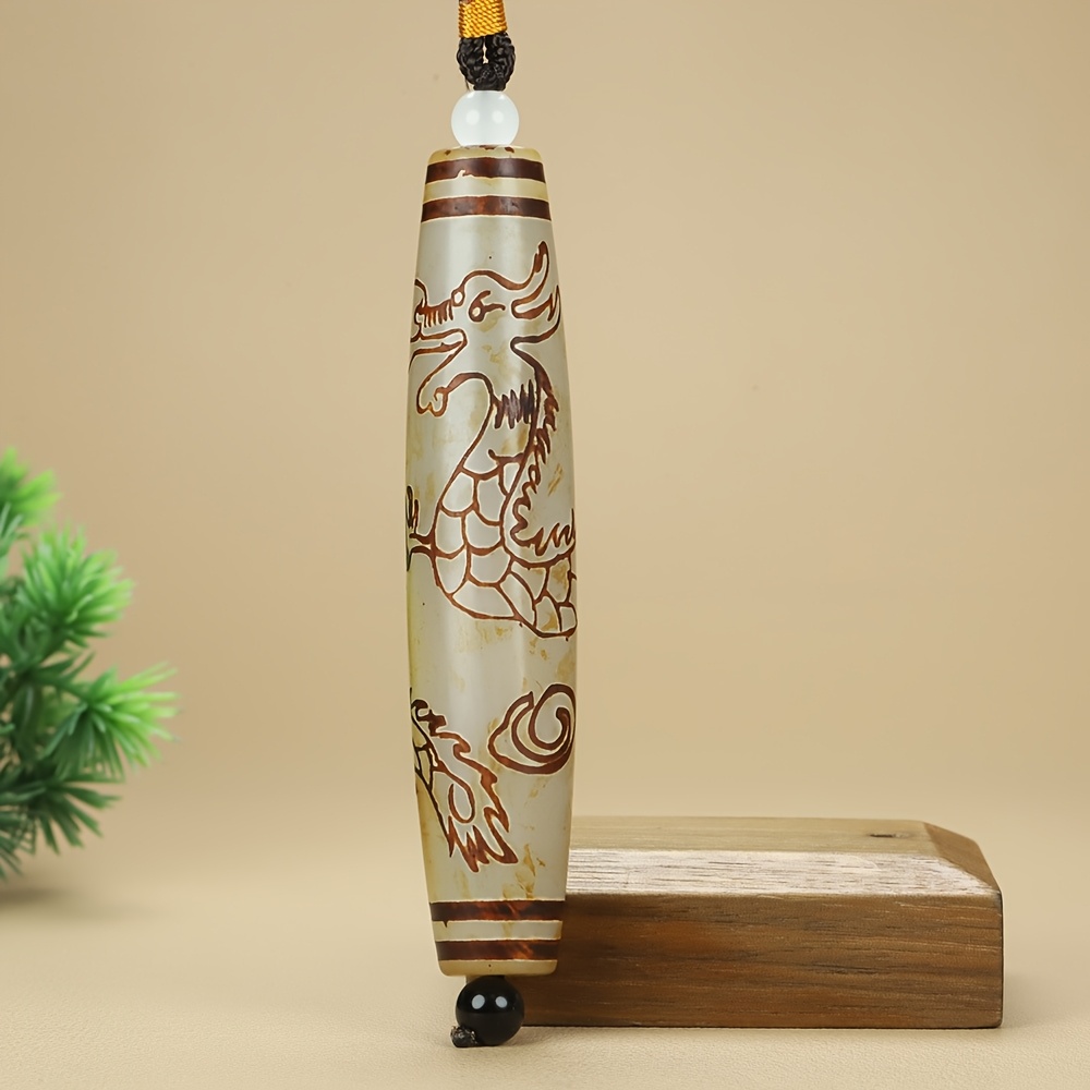 Bohemian Tibetan Dragon Carved Agate Pendant