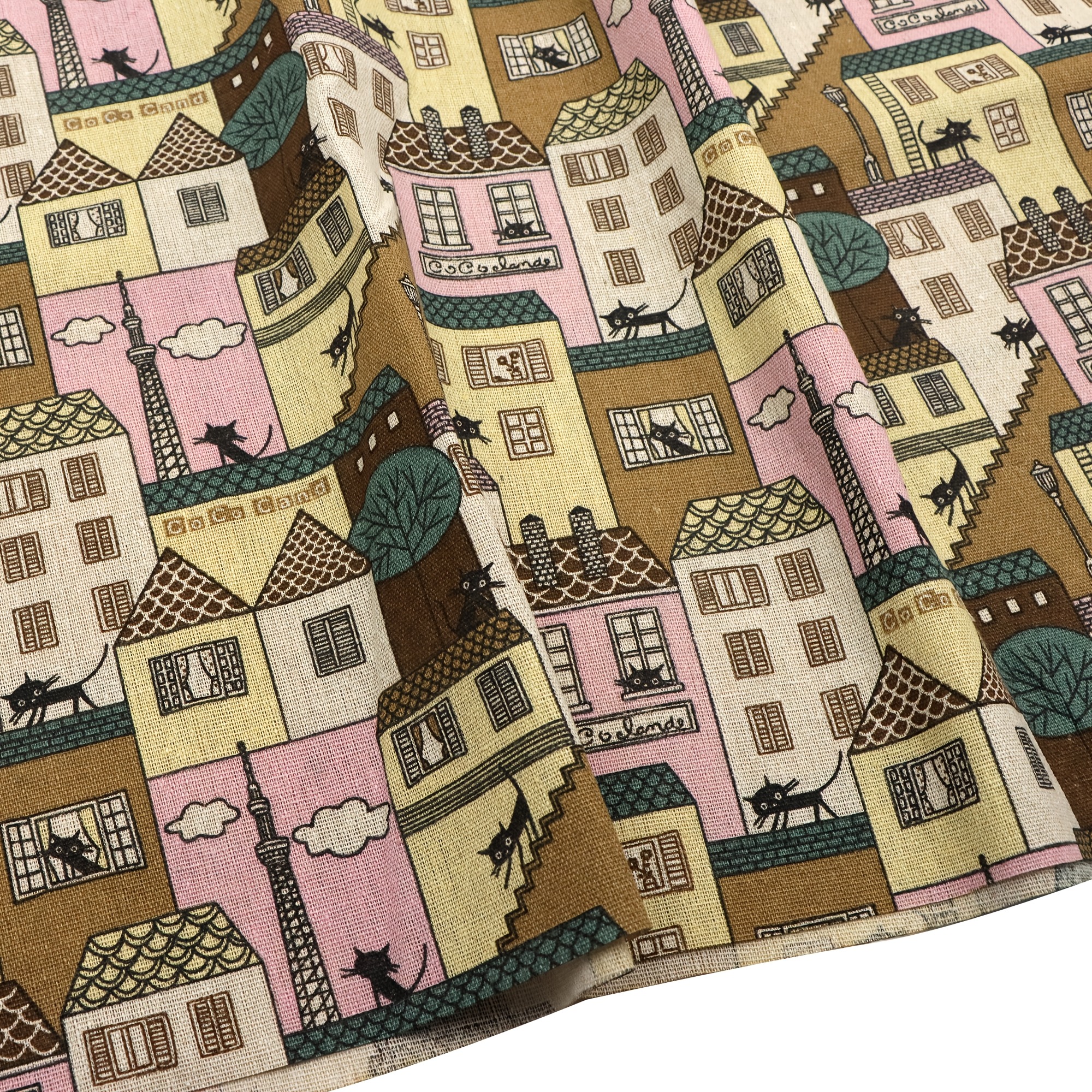 TEMU 1pc Extra Long 50x150cm (19.68x59in) House Cat Printed Linen Fabric - For Quilting, Sewing, Home Decor, Crafts - Durable & Handmade Fabric For