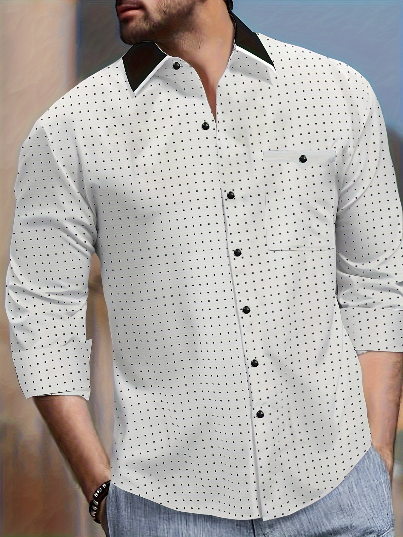 Mens Casual Polka Dot Shirt: Plus Size, Fashionable, & Stylish